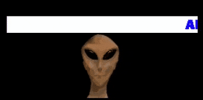 a gif of a grey alien with scrolling text that reads 'are they amongst us?'