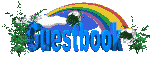 an image of the word 'guestbook' in front of a rainbow and a daisy