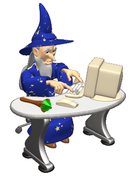 a 3d render of a wizard typing on a computer